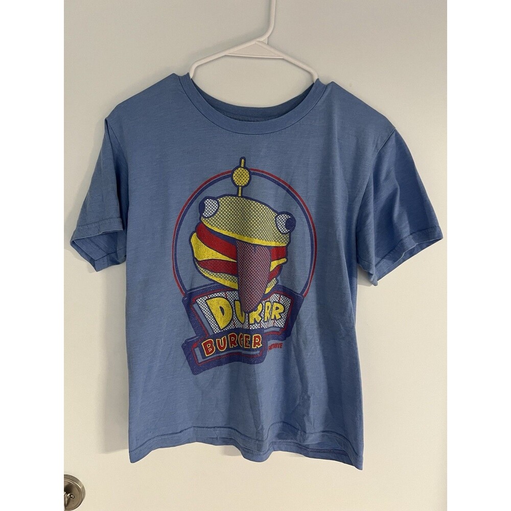 Fortnite Durrr Burger Sign Light Blue T-Shirt Size Youth Medium Short Sleeve